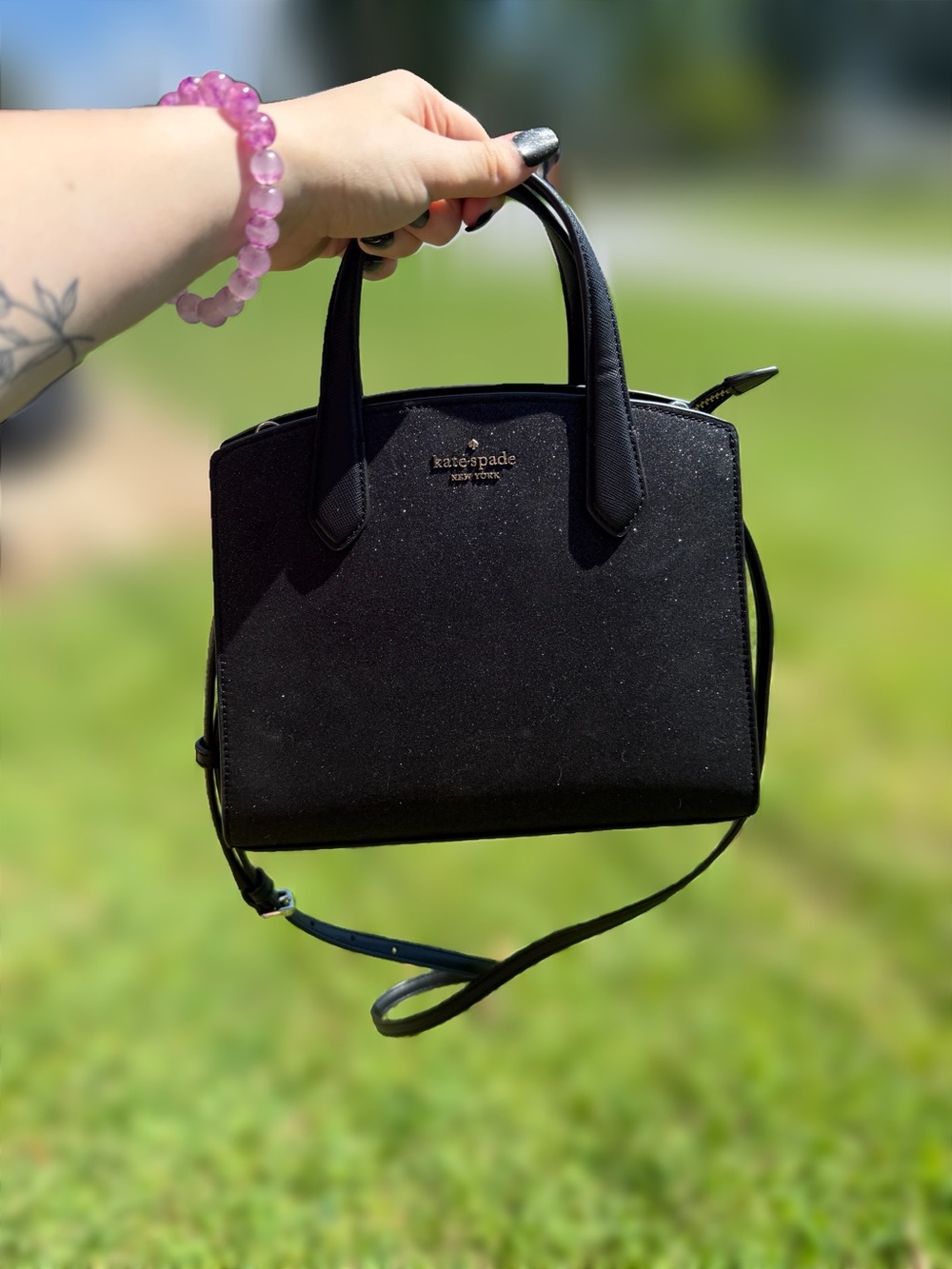 kate spade Black Tinsel Glitter Fabric Satchel and Wallet Set